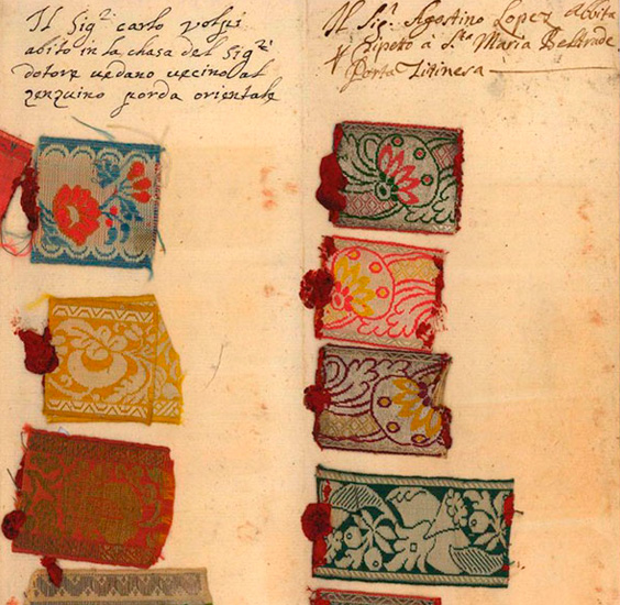 Campionario di nastri operati del 1720