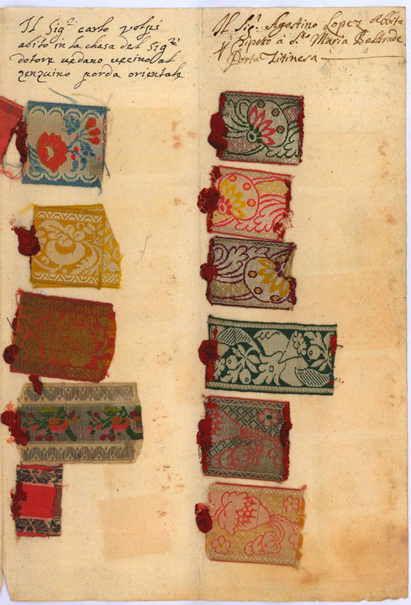 Campionario di nastri operati del 1720 (Archivio di Stato di Milano, Atti di Governo).